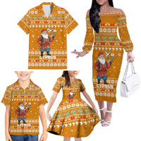 Cyprus Christmas Family Matching Off The Shoulder Long Sleeve Dress and Hawaiian Shirt with Santa Holding Doves Olive Branch Snowflakes and Holiday - Wonder Print Shop