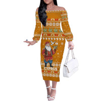 Cyprus Christmas Family Matching Off The Shoulder Long Sleeve Dress and Hawaiian Shirt with Santa Holding Doves Olive Branch Snowflakes and Holiday - Wonder Print Shop