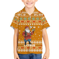 Cyprus Christmas Family Matching Off The Shoulder Long Sleeve Dress and Hawaiian Shirt with Santa Holding Doves Olive Branch Snowflakes and Holiday - Wonder Print Shop