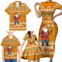Cyprus Christmas Family Matching Short Sleeve Bodycon Dress and Hawaiian Shirt with Santa Holding Doves Olive Branch Snowflakes and Holiday - Wonder Print Shop
