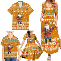 Cyprus Christmas Family Matching Summer Maxi Dress and Hawaiian Shirt with Santa Holding Doves Olive Branch Snowflakes and Holiday - Wonder Print Shop