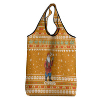 Cyprus Christmas Grocery Bag with Santa Holding Doves Olive Branch Snowflakes and Holiday - Wonder Print Shop