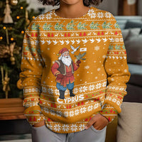 Cyprus Christmas Kid Ugly Christmas Sweater with Santa Holding Doves Olive Branch Snowflakes and Holiday - Wonder Print Shop