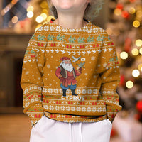 Cyprus Christmas Kid Ugly Christmas Sweater with Santa Holding Doves Olive Branch Snowflakes and Holiday - Wonder Print Shop