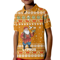 Cyprus Christmas Kid Polo Shirt with Santa Holding Doves Olive Branch Snowflakes and Holiday - Wonder Print Shop