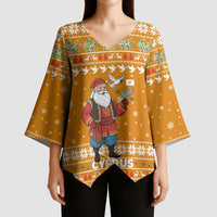 Cyprus Christmas Kimono Sleeve Blouse with Santa Holding Doves Olive Branch Snowflakes and Holiday - Wonder Print Shop
