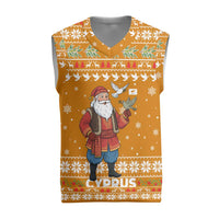 Cyprus Christmas Knitted V-Neck Vest with Santa Holding Doves Olive Branch Snowflakes and Holiday - Wonder Print Shop
