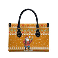 Cyprus Christmas Leather Bag with Santa Holding Doves Olive Branch Snowflakes and Holiday - Wonder Print Shop