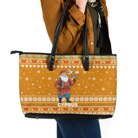 Cyprus Christmas Leather Tote Bag with Santa Holding Doves Olive Branch Snowflakes and Holiday - Wonder Print Shop