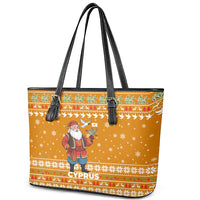 Cyprus Christmas Leather Tote Bag with Santa Holding Doves Olive Branch Snowflakes and Holiday - Wonder Print Shop