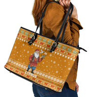 Cyprus Christmas Leather Tote Bag with Santa Holding Doves Olive Branch Snowflakes and Holiday - Wonder Print Shop