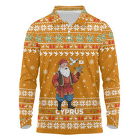 Cyprus Christmas Long Sleeve Polo Shirt with Santa Holding Doves Olive Branch Snowflakes and Holiday - Wonder Print Shop