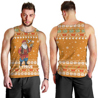 Cyprus Christmas Men Tank Top with Santa Holding Doves Olive Branch Snowflakes and Holiday - Wonder Print Shop