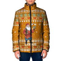 Cyprus Christmas Padded Jacket with Santa Holding Doves Olive Branch Snowflakes and Holiday - Wonder Print Shop