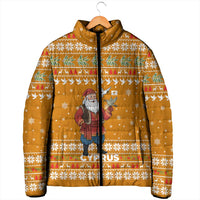 Cyprus Christmas Padded Jacket with Santa Holding Doves Olive Branch Snowflakes and Holiday - Wonder Print Shop