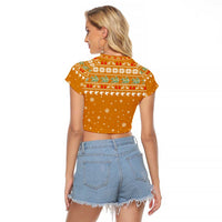 Cyprus Christmas Raglan Cropped T Shirt with Santa Holding Doves Olive Branch Snowflakes and Holiday - Wonder Print Shop