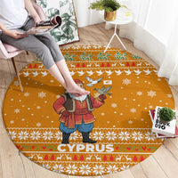 Cyprus Christmas Round Carpet with Santa Holding Doves Olive Branch Snowflakes and Holiday - Wonder Print Shop