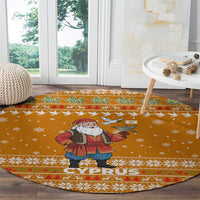 Cyprus Christmas Round Carpet with Santa Holding Doves Olive Branch Snowflakes and Holiday - Wonder Print Shop