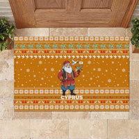 Cyprus Christmas Rubber Doormat with Santa Holding Doves Olive Branch Snowflakes and Holiday - Wonder Print Shop
