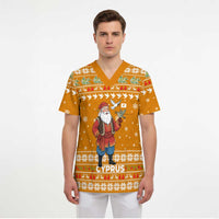 Cyprus Christmas Scrub Top with Santa Holding Doves Olive Branch Snowflakes and Holiday - Wonder Print Shop