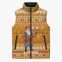 Cyprus Christmas Sleeveless Puffer Jacket with Santa Holding Doves Olive Branch Snowflakes and Holiday - Wonder Print Shop