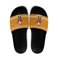 Cyprus Christmas Slide Sandals with Santa Holding Doves Olive Branch Snowflakes and Holiday - Wonder Print Shop