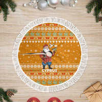 Cyprus Christmas Tree Skirt with Santa Holding Doves Olive Branch Snowflakes and Holiday - Wonder Print Shop