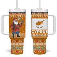 Cyprus Christmas Tumbler With Handle with Santa Holding Doves Olive Branch Snowflakes and Holiday - Wonder Print Shop