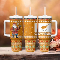 Cyprus Christmas Tumbler With Handle with Santa Holding Doves Olive Branch Snowflakes and Holiday - Wonder Print Shop