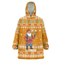 Cyprus Christmas Wearable Blanket Hoodie with Santa Holding Doves Olive Branch Snowflakes and Holiday - Wonder Print Shop
