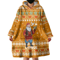 Cyprus Christmas Wearable Blanket Hoodie with Santa Holding Doves Olive Branch Snowflakes and Holiday - Wonder Print Shop