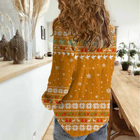 Cyprus Christmas Women Casual Shirt with Santa Holding Doves Olive Branch Snowflakes and Holiday - Wonder Print Shop