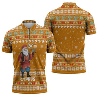 Cyprus Christmas Zipper Polo Shirt with Santa Holding Doves Olive Branch Snowflakes and Holiday - Wonder Print Shop