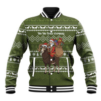 Cyprus Christmas Baseball Jacket with Santa Riding Ram Ho Ho Holy Cyprus Text and Green Holiday - Wonder Print Shop