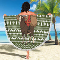 Cyprus Christmas Beach Blanket with Santa Riding Ram Ho Ho Holy Cyprus Text and Green Holiday - Wonder Print Shop