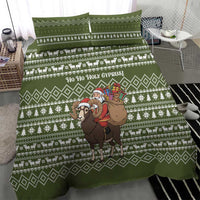 Cyprus Christmas Bedding Set with Santa Riding Ram Ho Ho Holy Cyprus Text and Green Holiday - Wonder Print Shop