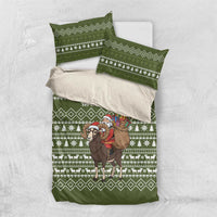 Cyprus Christmas Bedding Set with Santa Riding Ram Ho Ho Holy Cyprus Text and Green Holiday - Wonder Print Shop