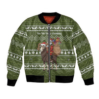 Cyprus Christmas Bomber Jacket with Santa Riding Ram Ho Ho Holy Cyprus Text and Green Holiday - Wonder Print Shop