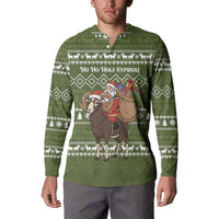 Cyprus Christmas Button Sweatshirt with Santa Riding Ram Ho Ho Holy Cyprus Text and Green Holiday - Wonder Print Shop