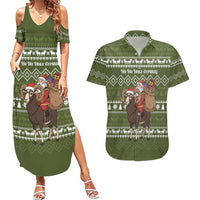 Cyprus Christmas Couples Matching Summer Maxi Dress and Hawaiian Shirt with Santa Riding Ram Ho Ho Holy Cyprus Text and Green Holiday - Wonder Print Shop