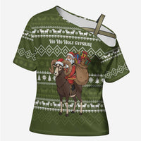 Cyprus Christmas Cross Shoulder Shirt with Santa Riding Ram Ho Ho Holy Cyprus Text and Green Holiday - Wonder Print Shop