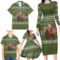 Cyprus Christmas Family Matching Long Sleeve Bodycon Dress and Hawaiian Shirt with Santa Riding Ram Ho Ho Holy Cyprus Text and Green Holiday - Wonder Print Shop