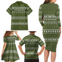 Cyprus Christmas Family Matching Long Sleeve Bodycon Dress and Hawaiian Shirt with Santa Riding Ram Ho Ho Holy Cyprus Text and Green Holiday - Wonder Print Shop