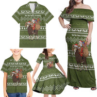 Cyprus Christmas Family Matching Off Shoulder Maxi Dress and Hawaiian Shirt with Santa Riding Ram Ho Ho Holy Cyprus Text and Green Holiday - Wonder Print Shop