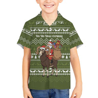 Cyprus Christmas Family Matching Puletasi and Hawaiian Shirt with Santa Riding Ram Ho Ho Holy Cyprus Text and Green Holiday - Wonder Print Shop