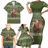 Cyprus Christmas Family Matching Short Sleeve Bodycon Dress and Hawaiian Shirt with Santa Riding Ram Ho Ho Holy Cyprus Text and Green Holiday - Wonder Print Shop