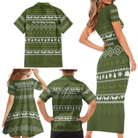 Cyprus Christmas Family Matching Short Sleeve Bodycon Dress and Hawaiian Shirt with Santa Riding Ram Ho Ho Holy Cyprus Text and Green Holiday - Wonder Print Shop