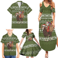 Cyprus Christmas Family Matching Summer Maxi Dress and Hawaiian Shirt with Santa Riding Ram Ho Ho Holy Cyprus Text and Green Holiday - Wonder Print Shop