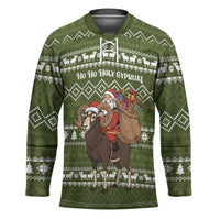 Cyprus Christmas Hockey Jersey with Santa Riding Ram Ho Ho Holy Cyprus Text and Green Holiday - Wonder Print Shop