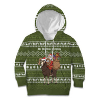 Cyprus Christmas Kid Hoodie with Santa Riding Ram Ho Ho Holy Cyprus Text and Green Holiday - Wonder Print Shop